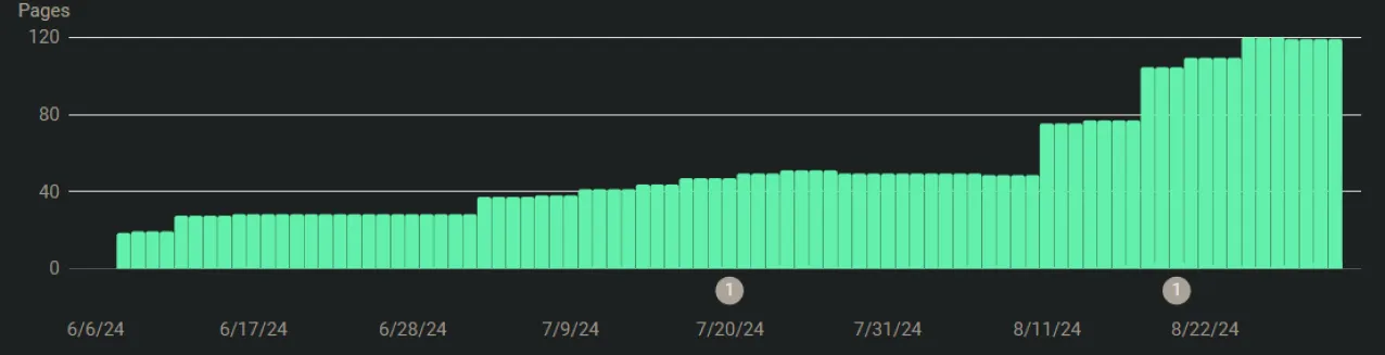 Page Indexing chart showing improved number of pages indexed in google